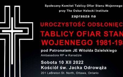 Zaproszenie na uroczystość odsłonięcia Tablicy Pamięci Ofiar Stanu Wojennego 1981-1983
