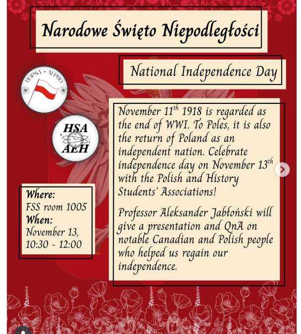 Wykład o Święcie Niepodległości (in English) we czwartek, godz. 10:30 sale 105, Social Sciences Building, U of Ottawa
